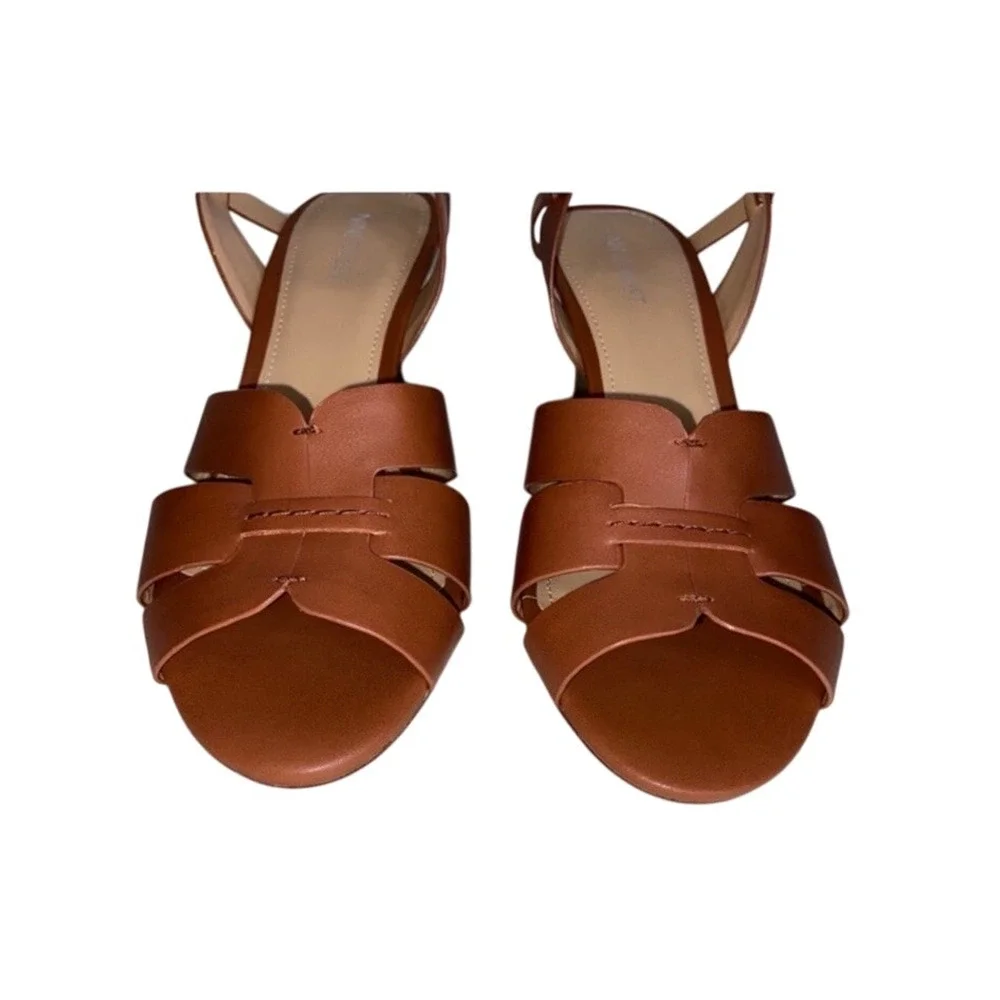 Nine‎ West Women 8 Janie Kitten Wedge Brown Rich Leather Luxury Cruise Resort